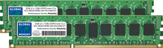 2GB (2 x 1GB) DDR3 800/1066/1333MHz 240-PIN ECC REGISTERED DIMM (RDIMM) MEMORY RAM KIT FOR SERVERS/WORKSTATIONS/MOTHERBOARDS (2 RANK KIT NON-CHIPKILL)